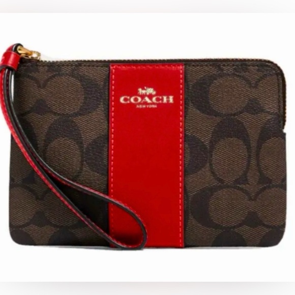NWT Coach Brown and Red Wristlet in the gift box - Picture 6 of 10